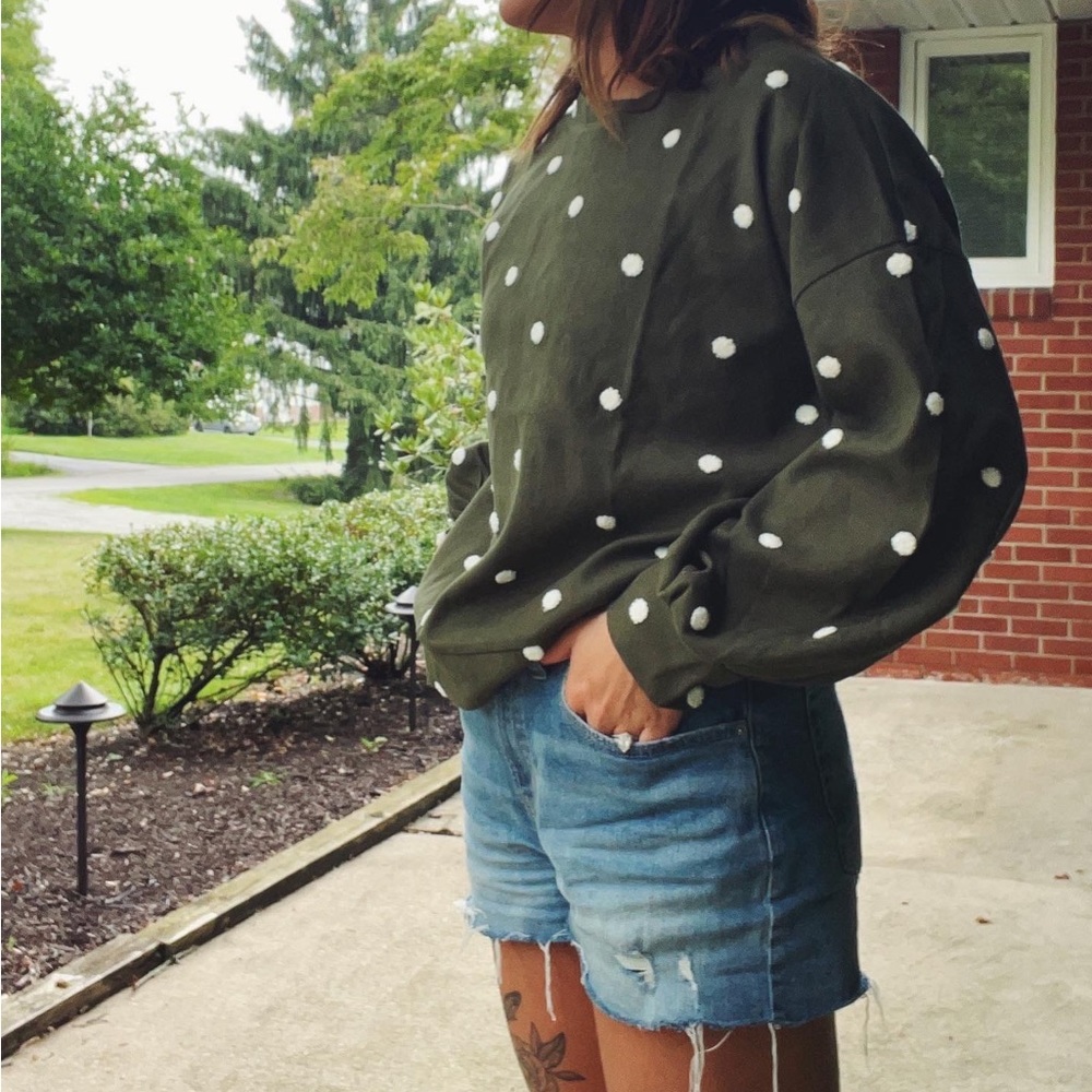 Green pom pomp crew hoodie